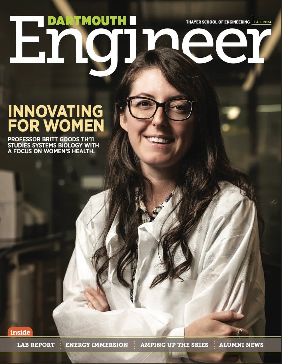Dartmouth Engineer magazine cover featuring Professor Britt Goods.