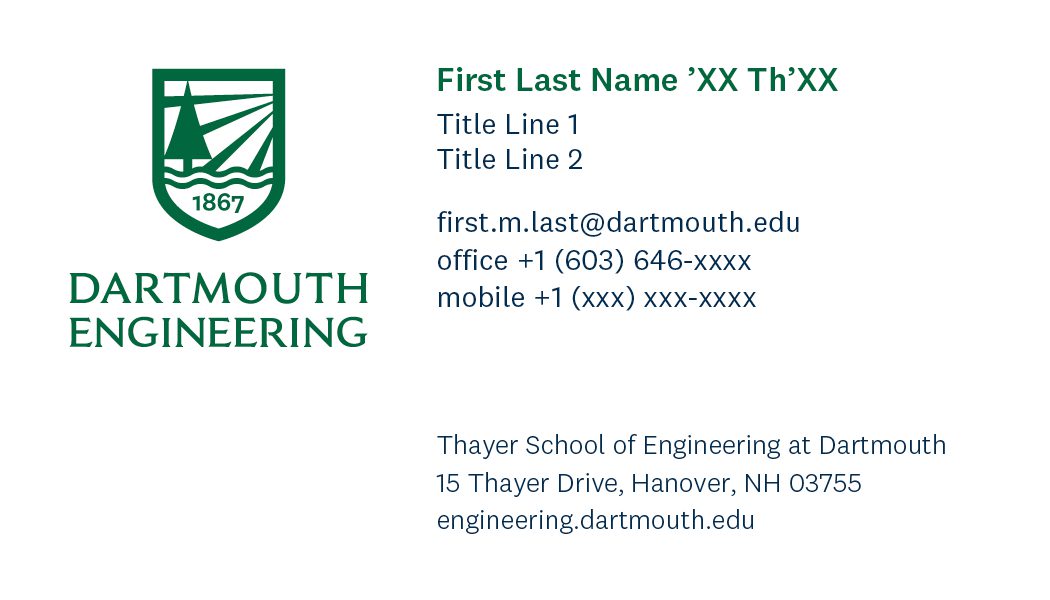 example front of a Dartmouth Engineering business card