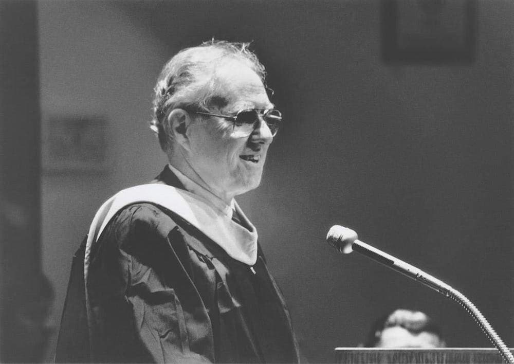 Samuel Florman speaking at podium