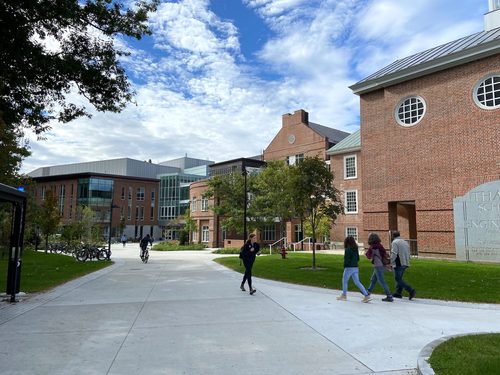 Students walking across the Thayer compound.