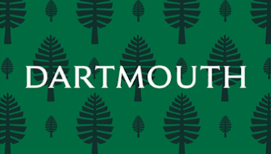 Example back of a business card with Dartmouth wordmark and a multiple black lone pines