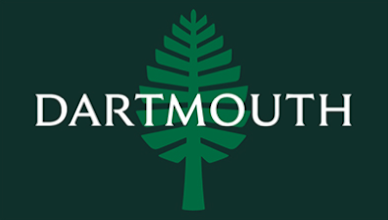 Example back of a business card with Dartmouth wordmark and a single green lone pine