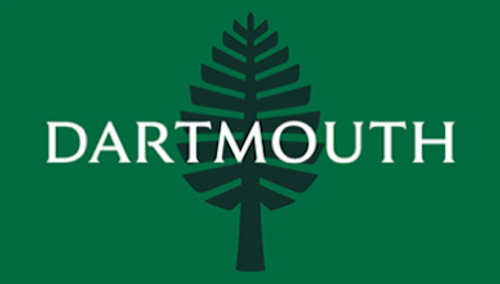 Example back of a business card with Dartmouth wordmark and a single black lone pine