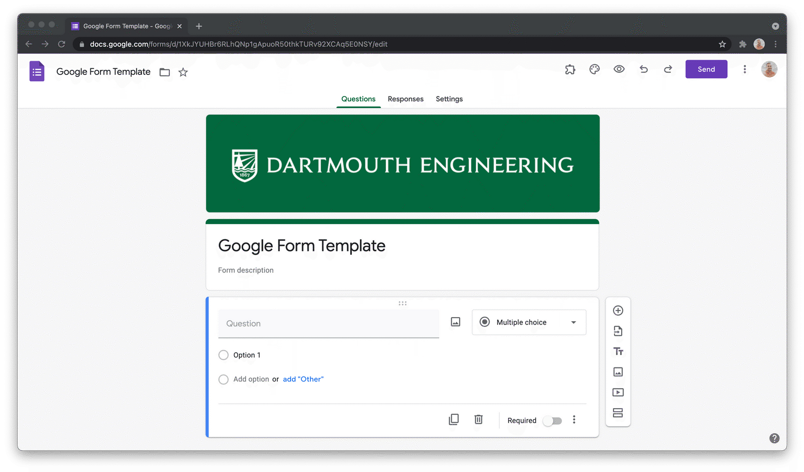Screenshot of Dartmouth Engineering Google Form template